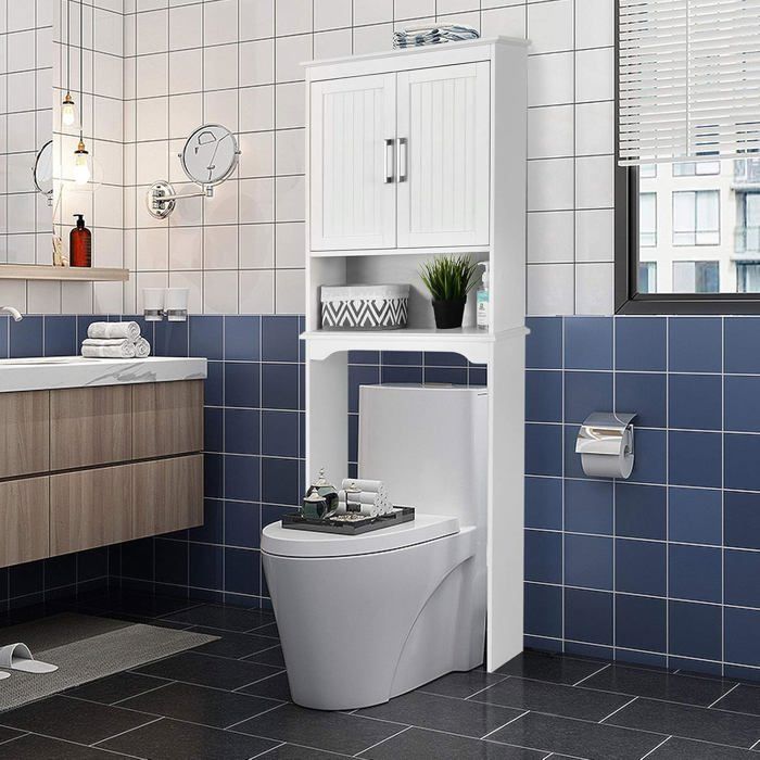 COSTWAY Meuble WC Dessus de Toilettes avec 3 Étagères pour Rangement Salle de Bain Blanc Moderne 63 x 23 x 168 CM Blanc