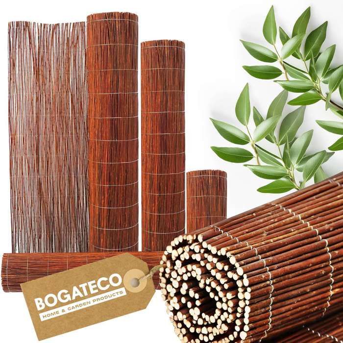 Pantalla de privacidad de mimbre natural BOGATECO 200x500 cm - Pantalla de caña para balcón, jardín y terraza - Privacidad y decoración para exteriores