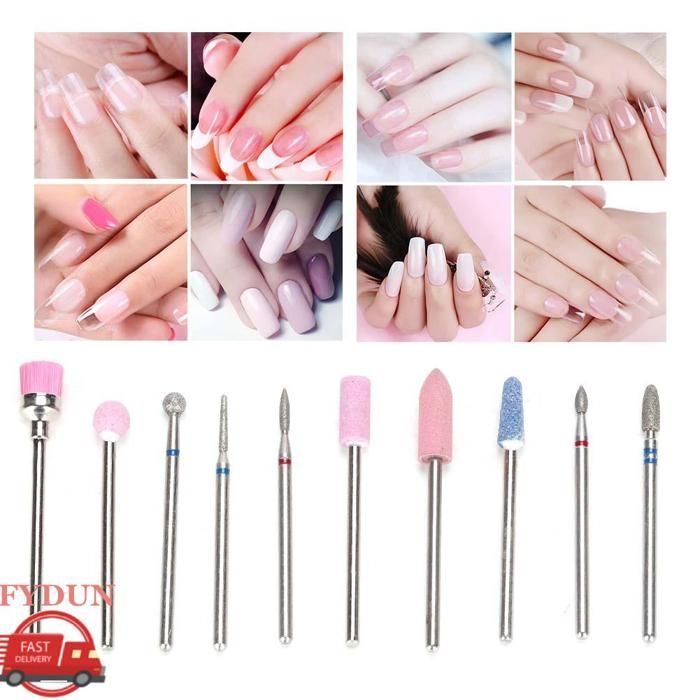 FYDUN Bits de forage à ongles 10pcs/Set Nail Drill Bits File Ensemble De Tête De Broyage Manucure Pédicure NIY beaute doigts Rose