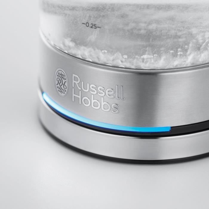 Hervidor de vidrio - RUSSELL HOBBS - Compacto para el hogar - 0,8 L - 2200 W - Ahorro de energía - Iluminación LED - Apertura automática