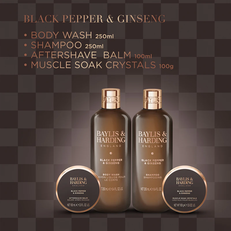 Kit de Banho Baylis & Harding com Pimenta Preta e Ginseng para Homens