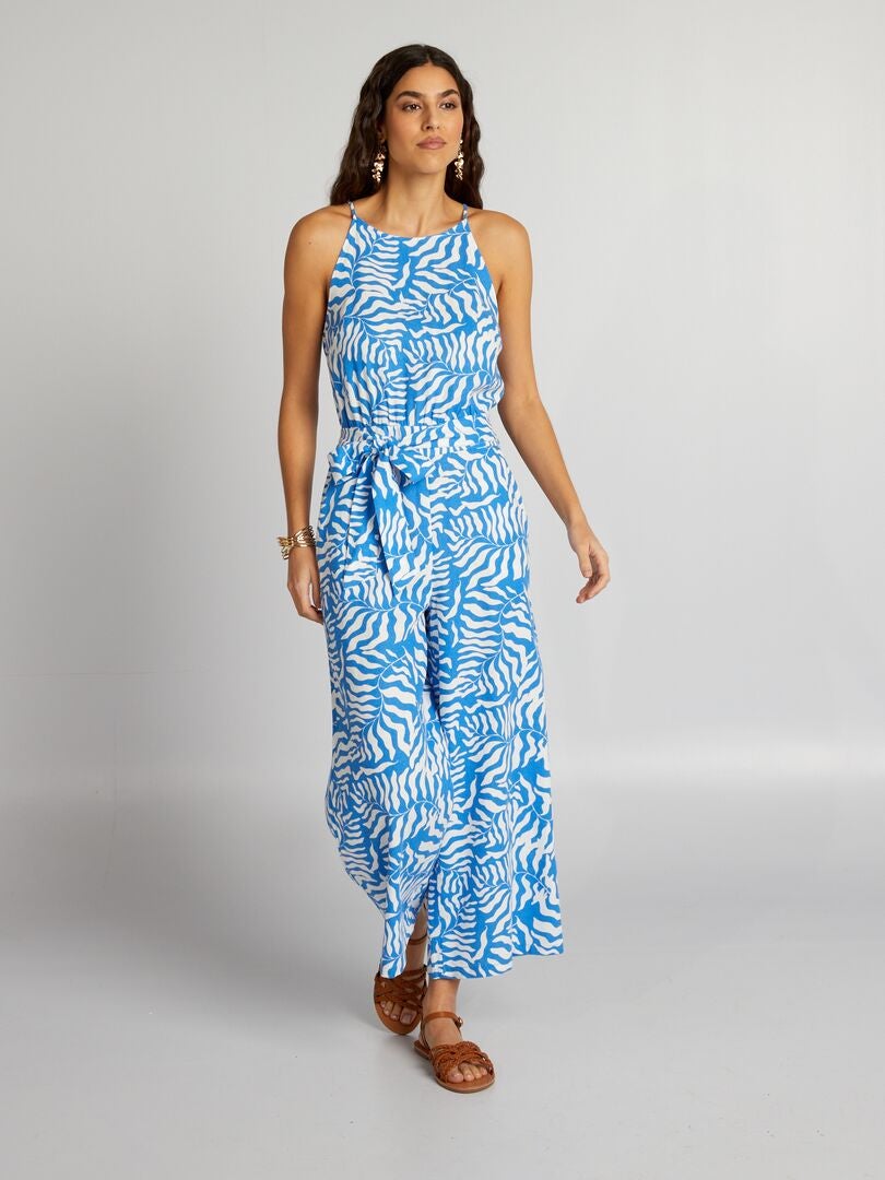 Macacão de linho estampado - AZUL