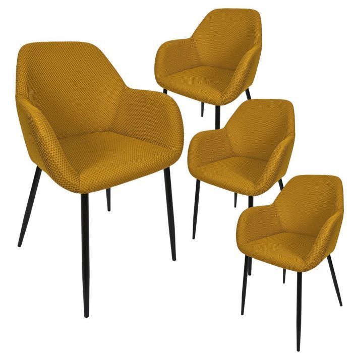 Set di 4 sedie da pranzo gialle in tessuto a rete con texture 3D - ELECTRON