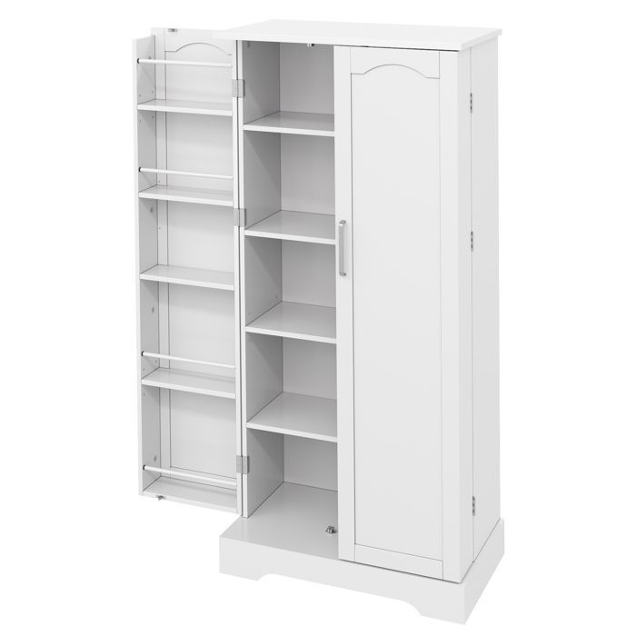 Küchenbuffet – MODERNLUXE – 60 x 35 x 128 cm – LED-Sensorbeleuchtung – 2 Türen – 5 verstellbare Einlegeböden – Weiß