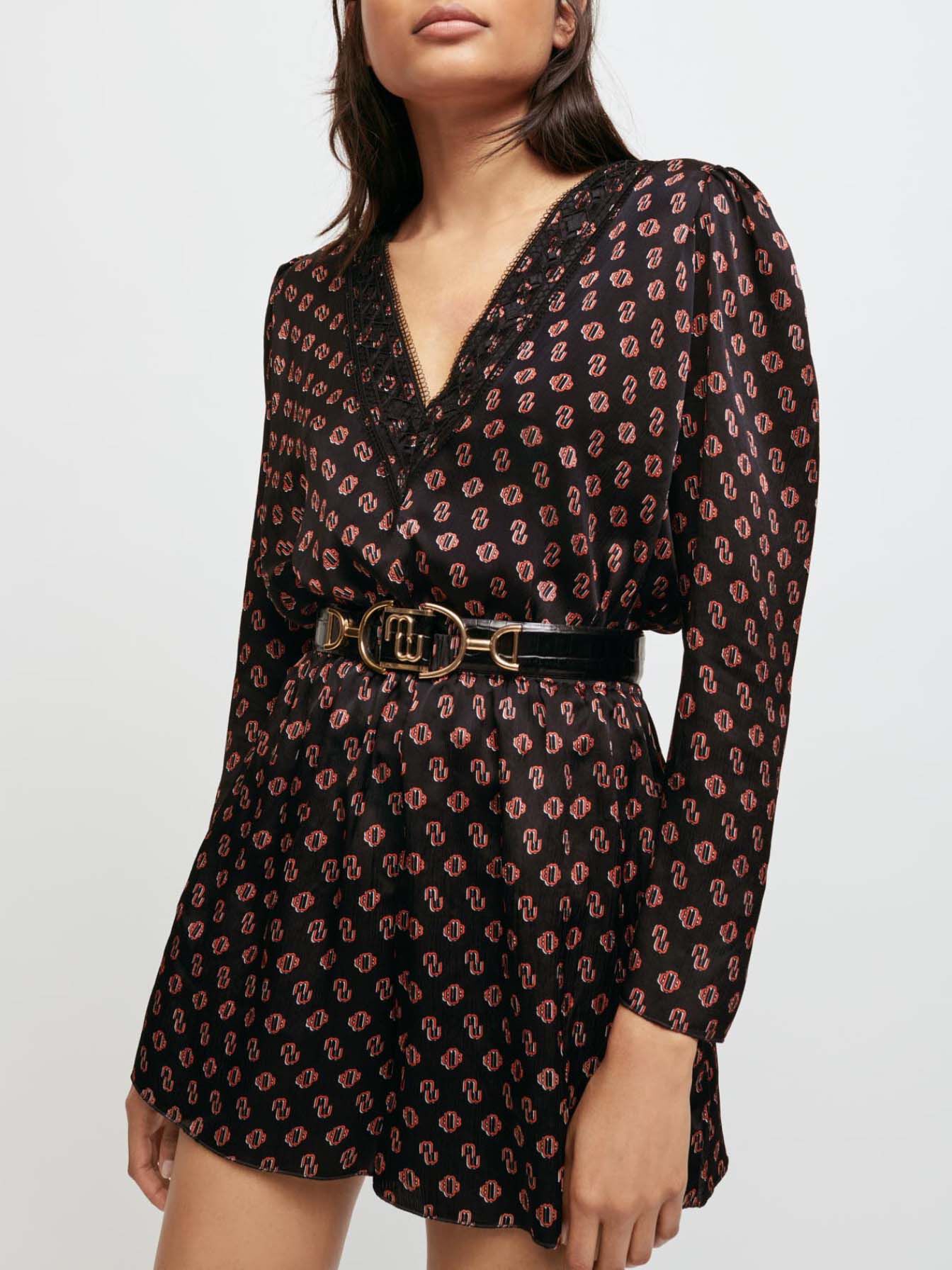 Korte zijden jumpsuit met print Maje-Monogramme M Noir petit