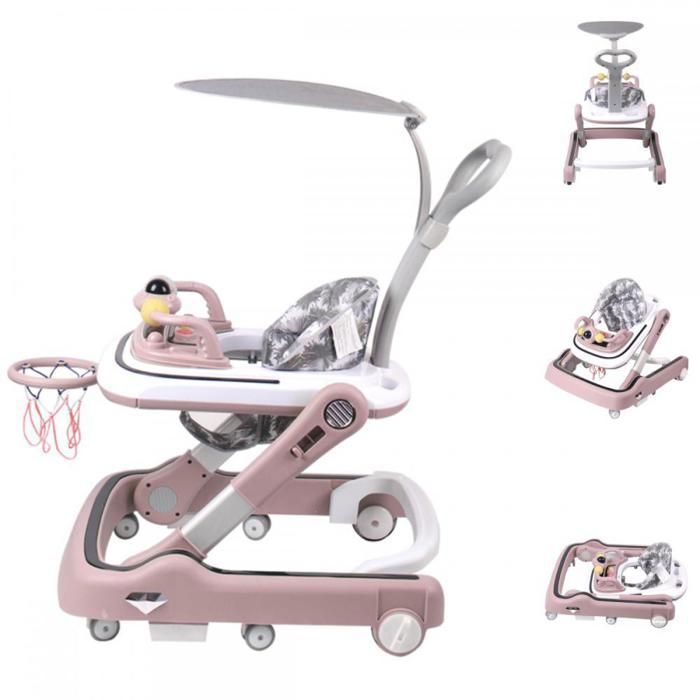 Andador para bebé - XUANYU - Youpal - Con música + luz + aro de baloncesto - Plegable - Para uso en casa, exteriores, regalo - Rosa