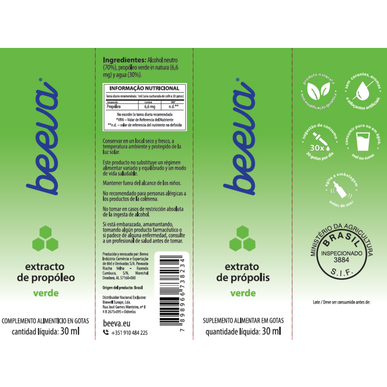 Beeva Green Propolis Extract 11% Solution Drops Refuerzo del Sistema Inmunológico 30 ml 30 ml