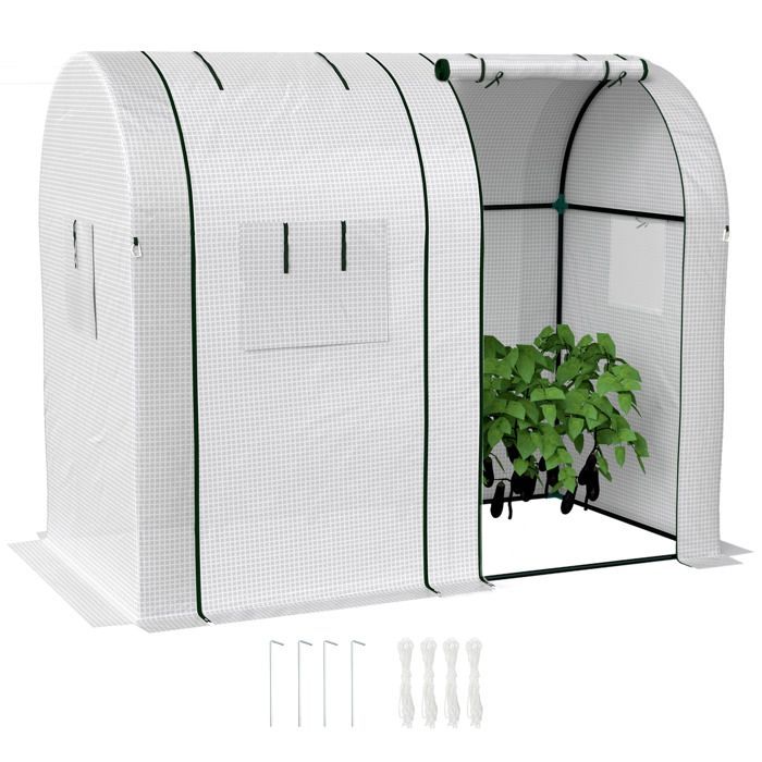 Serre de jardin - Outsunny - 1,8 m² - 2 portes zippées déroulantes - 4 fenêtres enroulables - acier PE haute densité - blanc