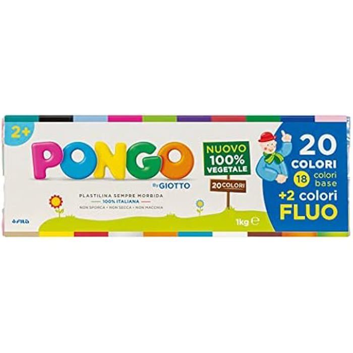 Pâte à modeler Pongo 1 kg 20 couleurs - GIOTTO - Plastiline végétale - Développe la psychomotricité
