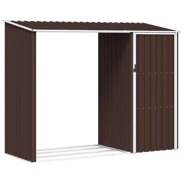 Leñera de jardín marrón de buena calidad, 245x98x159 cm, de alta gama, acero galvanizado 13925