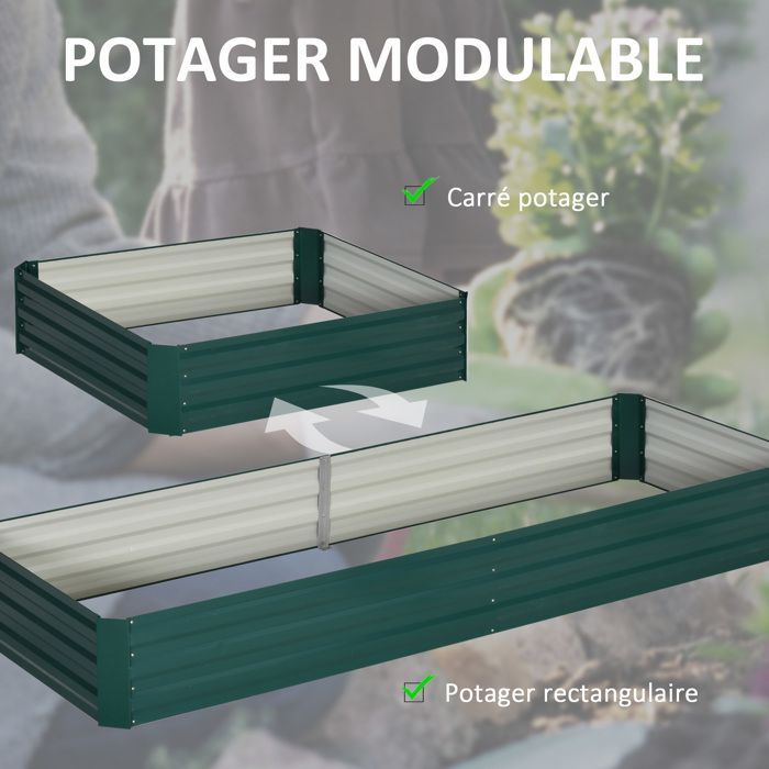 Raised vegetable garden bed - Outsunny - modular, raised, rust-resistant metal planter for vegetables and flowers - galvanized steel - 241x90.5x30cm - green