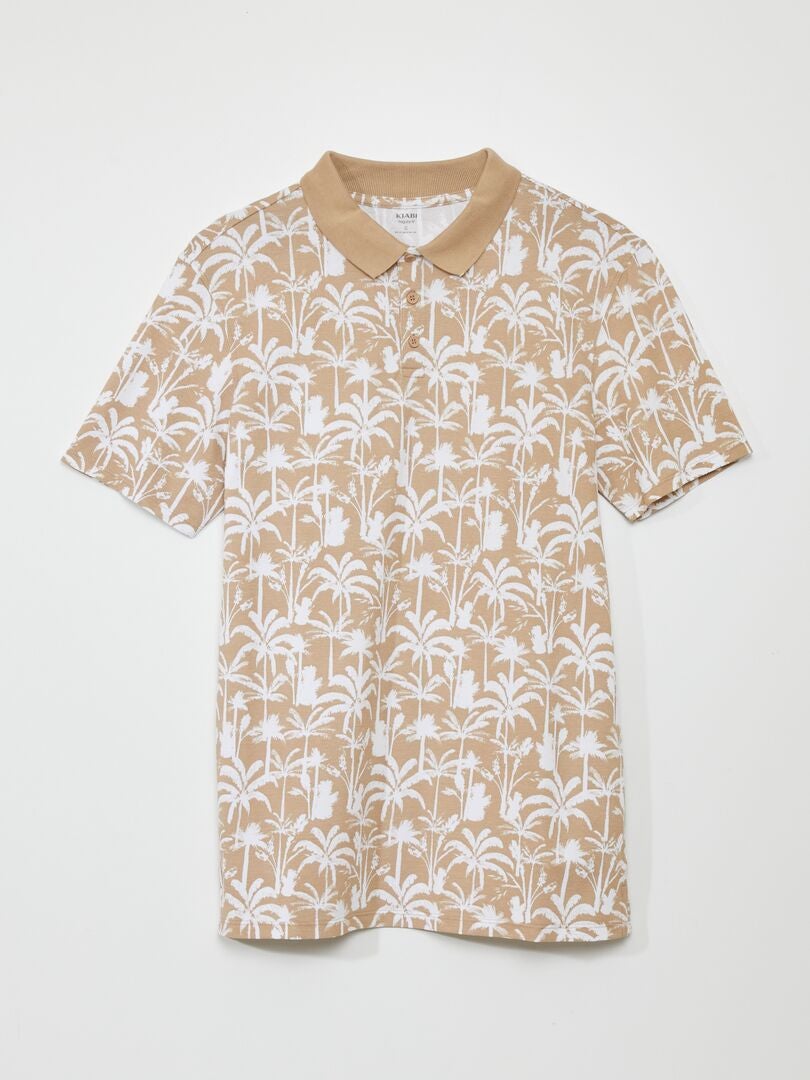 Polo shirt van bedrukte katoenen piqué - BEIGE