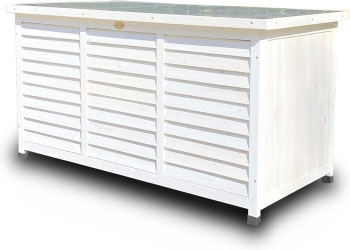 Cassapanca da giardino in legno Rijoka - Cassapanca portaoggetti - Tetto in metallo - 380 L - 1322 x 660 x 605 mm - Bianca