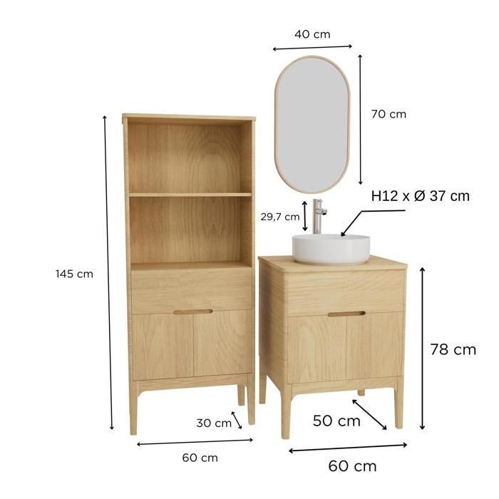 ALASKA 60cm single vanity unit set + basin + tap + mirror + column