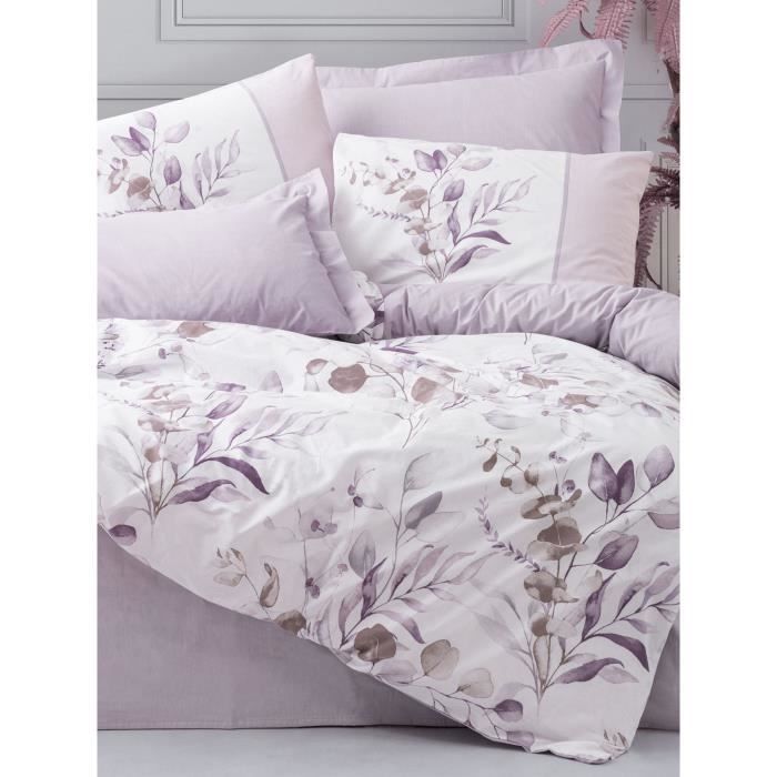 Juego de ropa de cama: 1 funda nórdica de 220 x 240 cm + 2 fundas de almohada de 60 x 60 cm - 100 % algodón reforzado - Lila