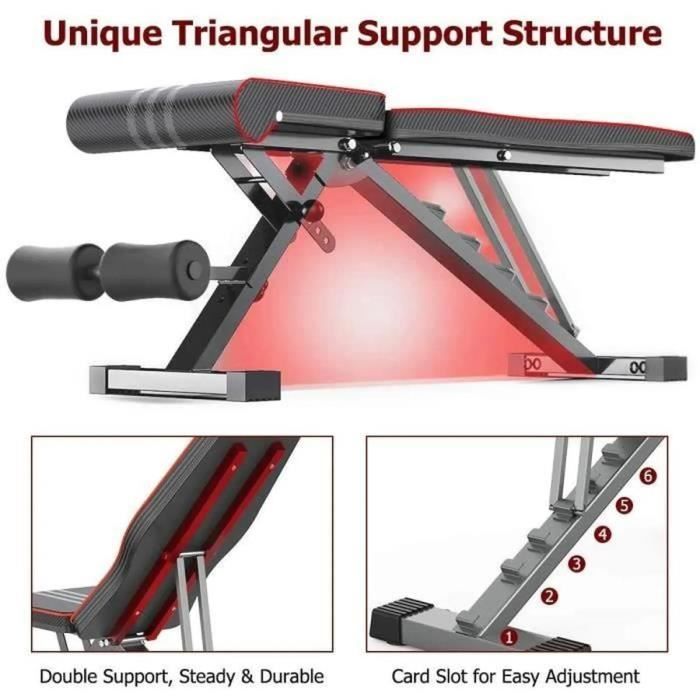 Dripex Banc de Musculation Pliable - Banc d'entraînement multifonctionnel Réglable -Banc de Poids pour Gym Domicile Bureau