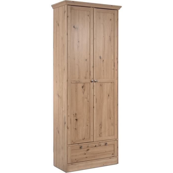 Armario - Landwood - Acabado en roble artesanal - 2 puertas - 1 cajón - 80 x 39 x 200 cm (ancho x profundidad x alto)