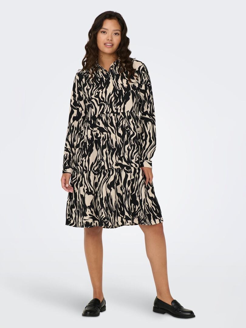 Vestido curto estilo camisa 'JDY' com estampa de zebra - BRANCO