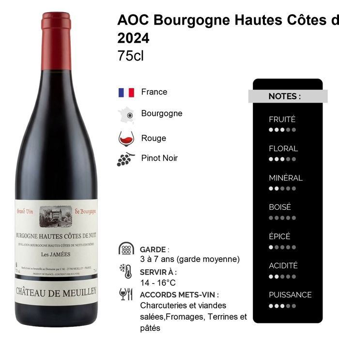 Château de Meuilley Bourgogne Hautes Côtes de Nuits Les Jamées 2024 - Vino Tinto Borgoña (6x75cl)