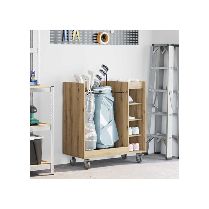 Modern golf locker - vidaXL - Handcrafted oak - 90x45x98 cm - Large storage space - 4 wheels - Metal frame