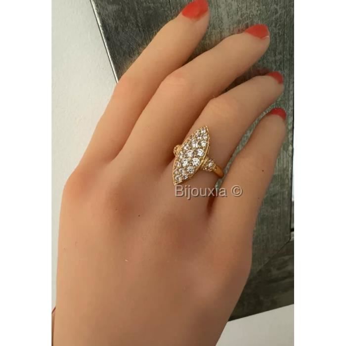 Anel Marquise com Zircônias, Banhado a Ouro 18K (750/1000) - Bijouxia - Cravejado com Cristais de Zircônia Cúbica Branca
