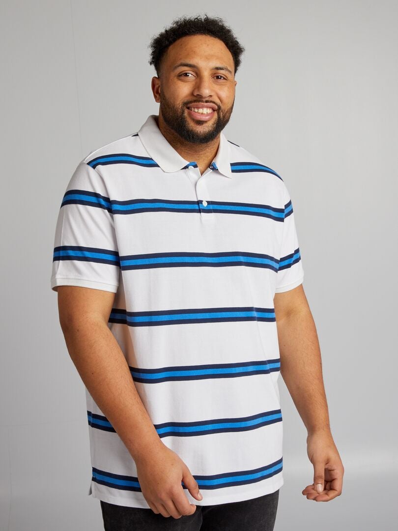 Camisa polo listrada de algodão - branca