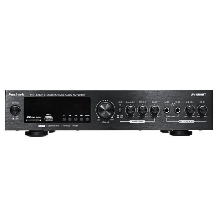 Amplificador HiFi de 2000 W y 220 V, amplificador de audio estéreo Bluetooth con USB, ranura para tarjeta SD, radio FM y pantalla LED - Negro
