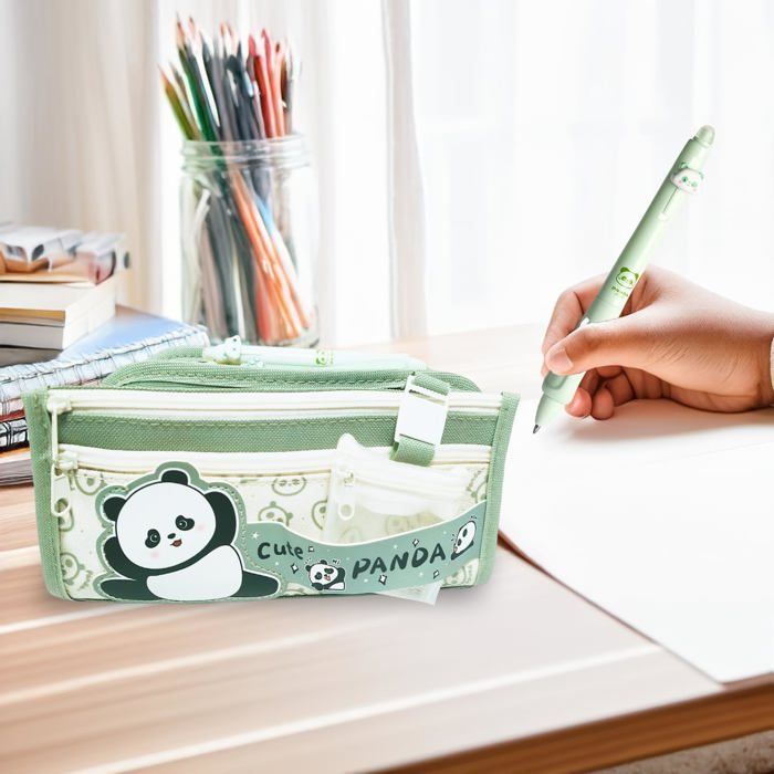 Estuche para lápices de panda, estuche para lápices kawaii, estuche para lápices de gran capacidad, estuche para lápices escolar, estuche para lápices con múltiples compartimentos, estuche para lápices verde