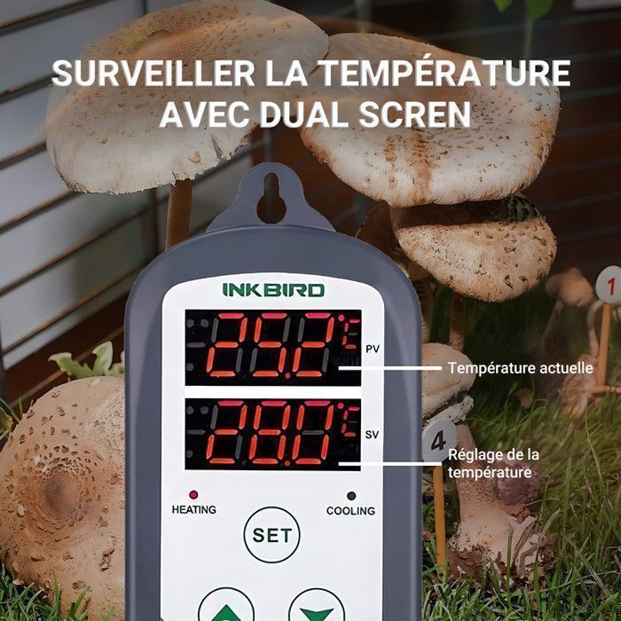 Régulateur de température INKBIRD ITC-308 Prise Thermostat Avec Sonde Numérique 2 Relais 220V Controleur Température Chauffage