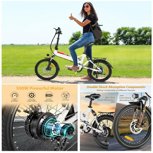 Gocio 500W Falt-Elektrofahrrad, 20'' Elektro-Pendlerfahrrad, leichtes Elektrofahrrad aus Aluminiumlegierung, E-Bike mit eingebautem, herausnehmbarem 48V 7,8Ah Lithium-Ionen-Akku, City-Elektrofahrrad für Erwachsene