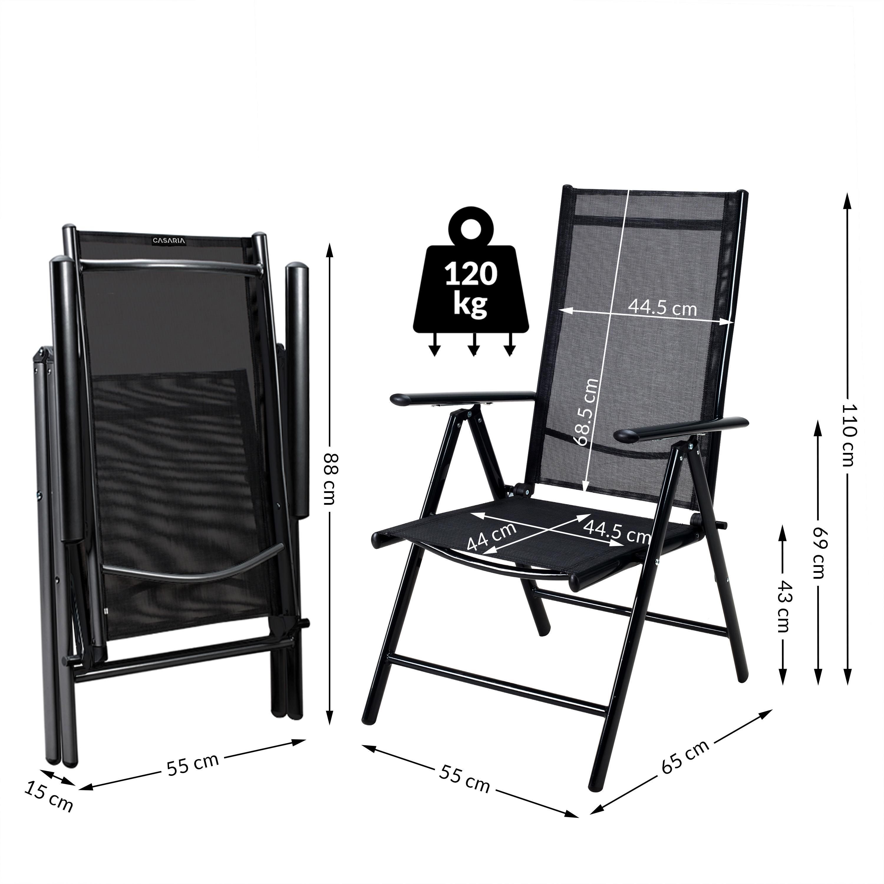 CASARIA® 6x Folding Aluminum Garden Chairs, 120kg Weight Capacity, High Back, Adjustable to 8 Positions, Anthracite