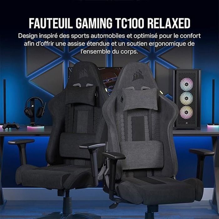 Sedia da gaming - CORSAIR - TC100 Relaxed Fabric - Grigio/Nero - Tessuto morbido - Braccioli 2D