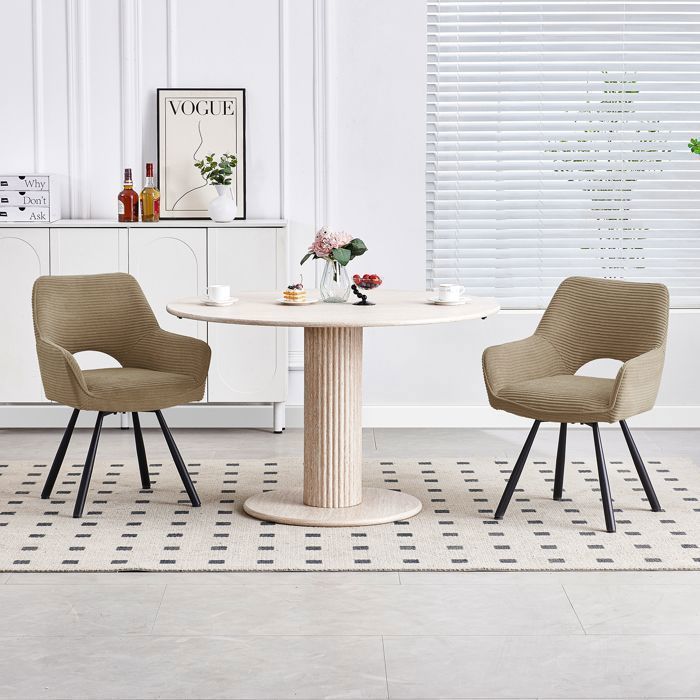 WAFTING Juego de 2 sillas de comedor giratorias con reposabrazos, tapizadas con respaldo de terciopelo, color marrón.