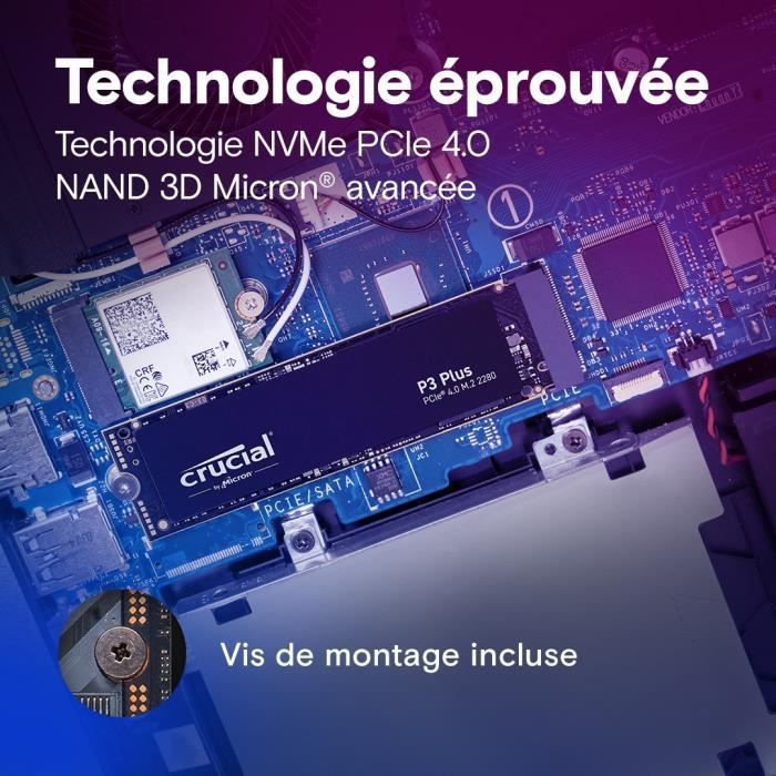 Disque dur SSD CRUCIAL P3 Plus 2 To PCIe 4.0 NVMe M.2 2280