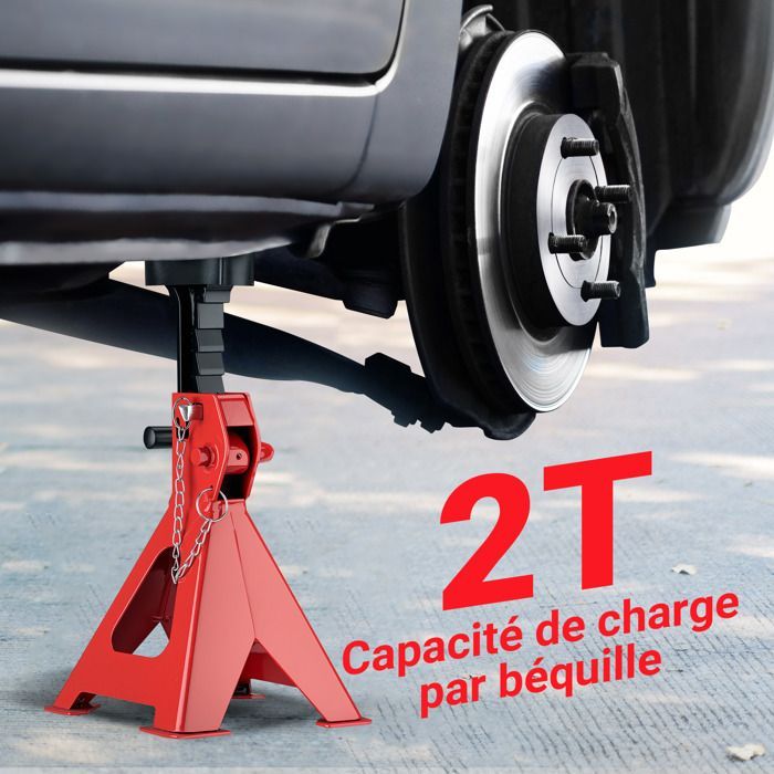 Juego de 2 soportes elevadores Wiltec, capacidad de 2 toneladas, peso de 4,7 kg, altura ajustable de 280 a 425 mm, doble bloqueo de seguridad, gran tamaño