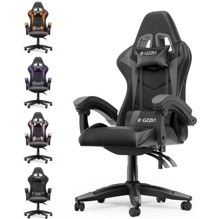 Sedia da gaming, sedia da ufficio ergonomica, sedia da gaming girevole, con cuscino e schienale, braccioli regolabili, nero e grigio