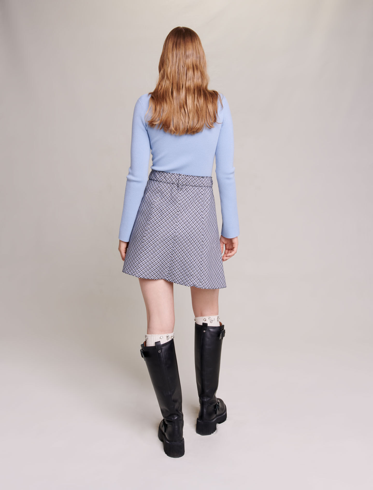 Asymmetrische rok - Blauw/grijs