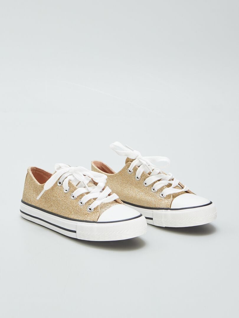 Lage canvas sneakers met pailletten - BEIGE