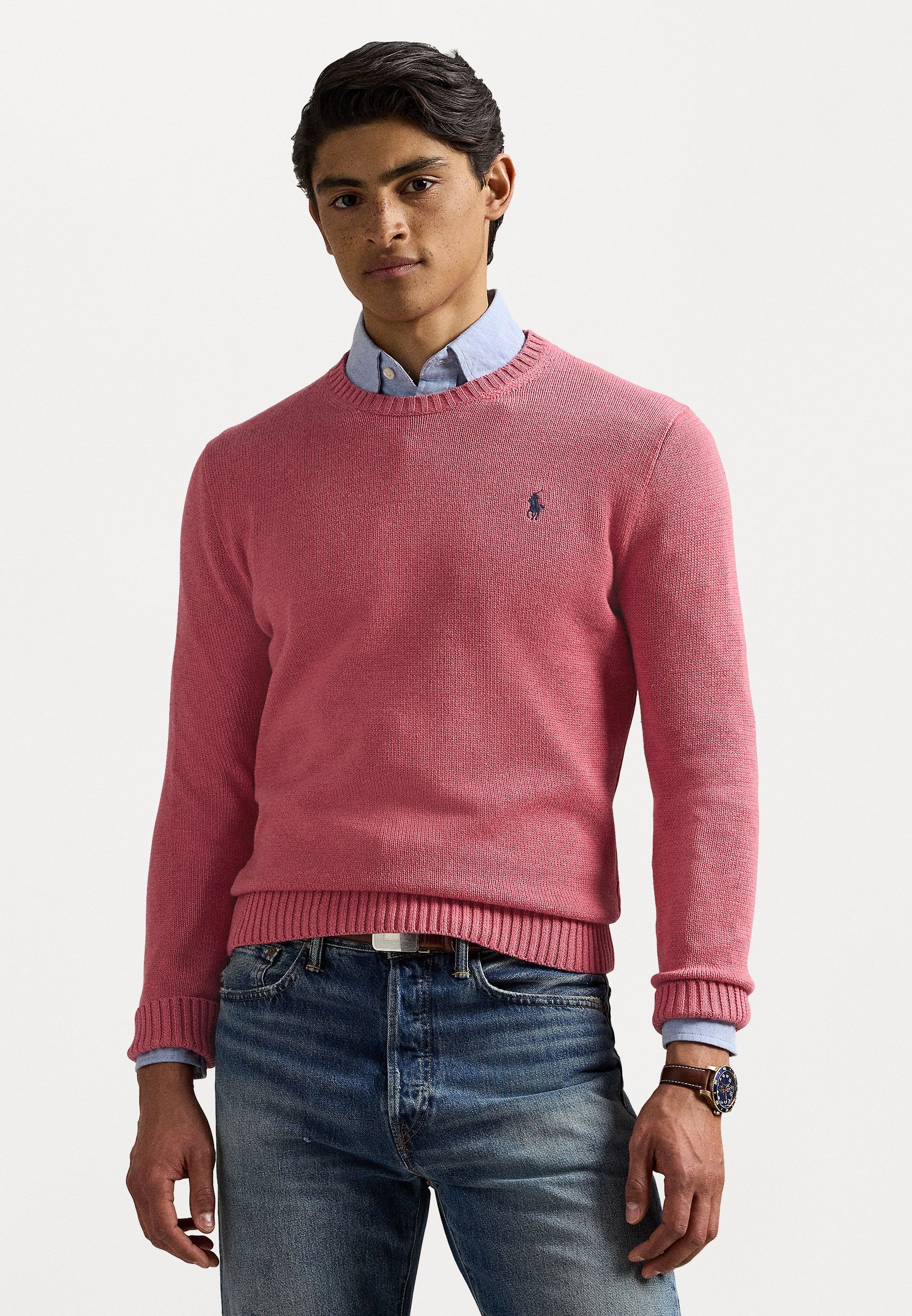 Polo Ralph Lauren katoenen trui met ronde hals - Jumper - rood-hemelsgrijs