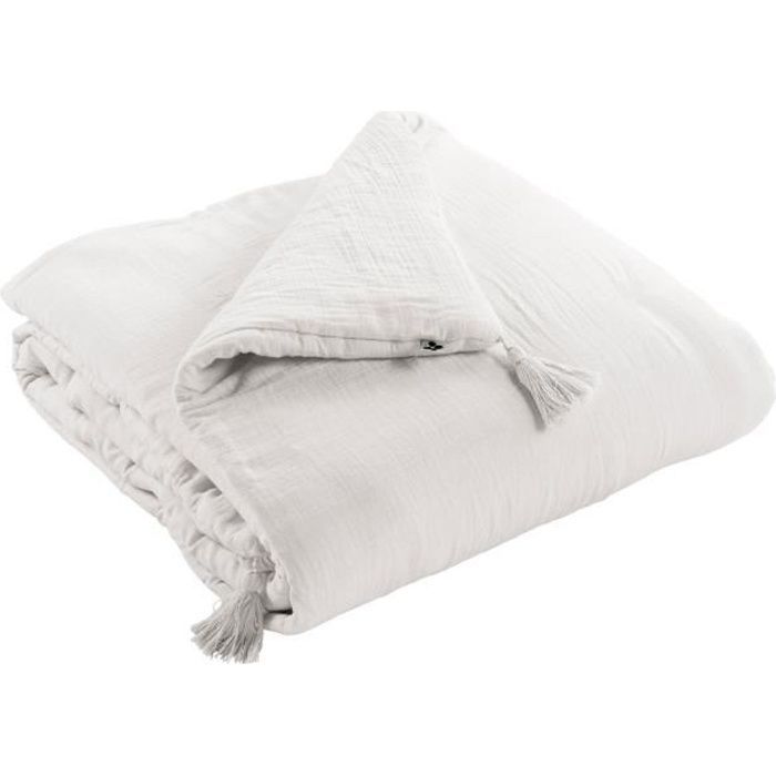 Trapunta - GAIA - 90 x 200 cm - Garza di cotone - Colore Chantilly - Finitura con pompon