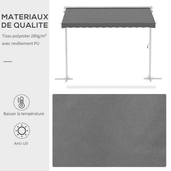 Toldo doble inclinado de 3 x 3 m, retráctil manual, con inclinación ajustable, color blanco, acero, poliéster impermeable y resistente a los rayos UV.