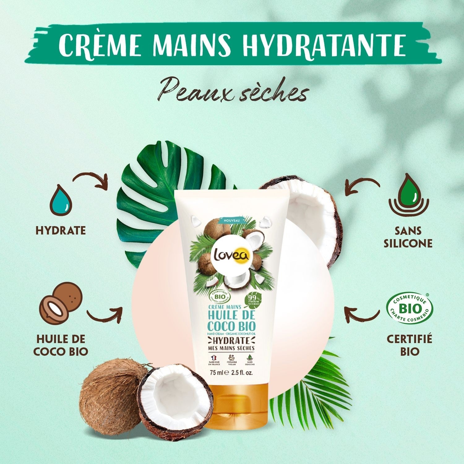 Lovea Crème Mains Huile de Coco Bio Certifié BIO