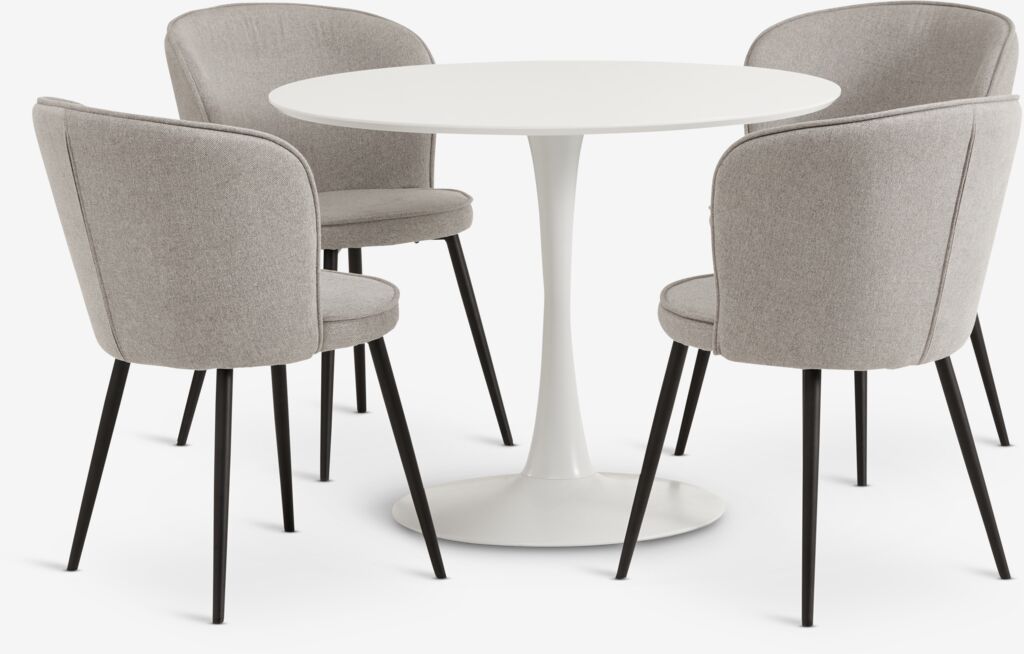 RINGSTED RISSKOV RINGSTED Ø100 bijeli stol 4 RISSKOV stolice svijetlo siva