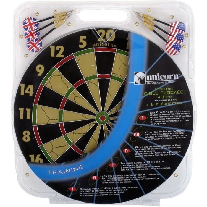 Set di bersagli Unicorno - Floccato, 43 cm, con 6 freccette alettate