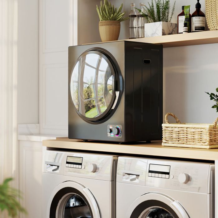 Sèche-linge à évacuation - HOMCOM - 850 W, capacité 2,5 Kg, 4 modes de séchage - cuve en acier inoxydable - 49x40,5x60cm - noir