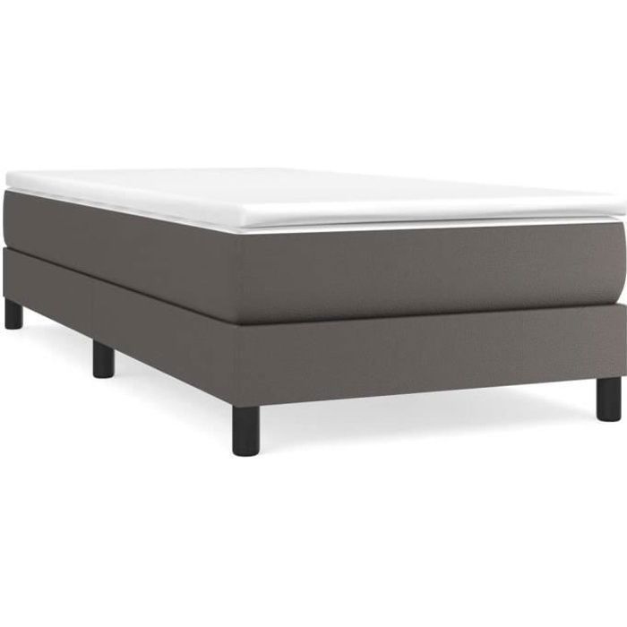 Sprung bed base - SALUTUYA - BD11853 - Grey faux leather - 90x190 cm - Single