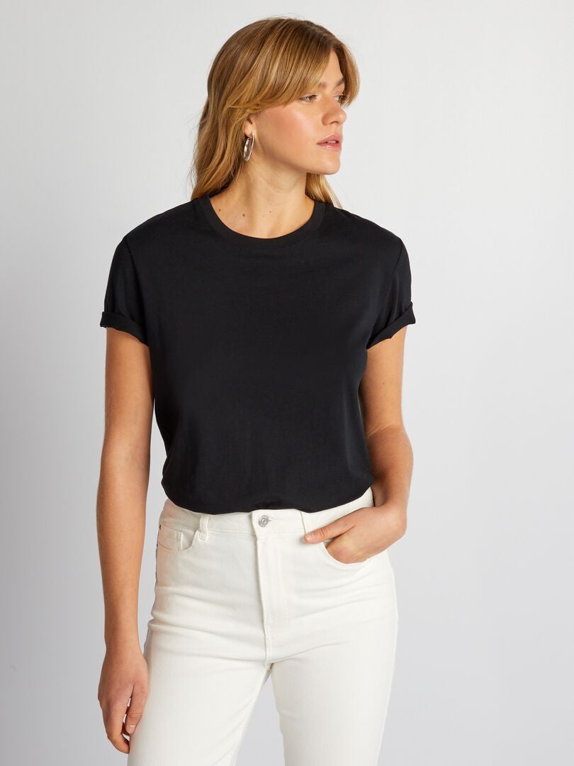 Camiseta lisa de punto - negra