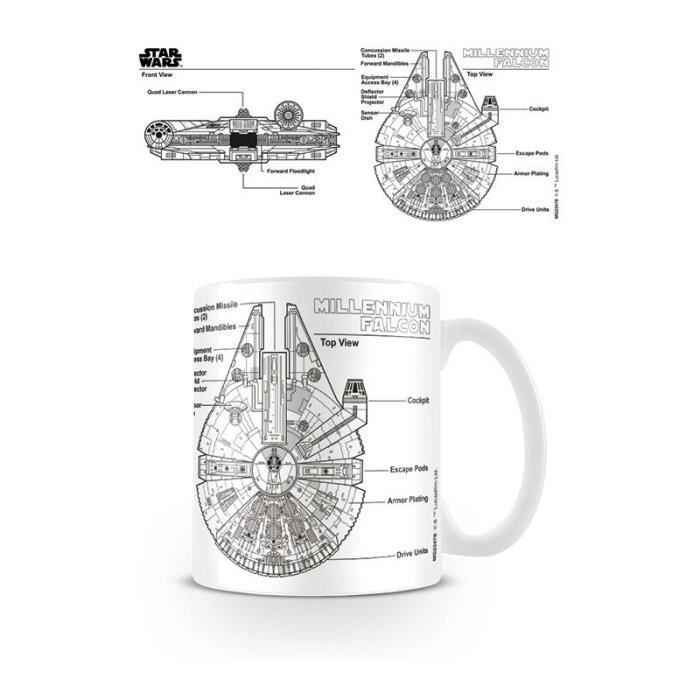 Tazza - PIRAMIDE - Star Wars - Schizzo del Millennium Falcon - Bianca - Cilindrica - Adulti