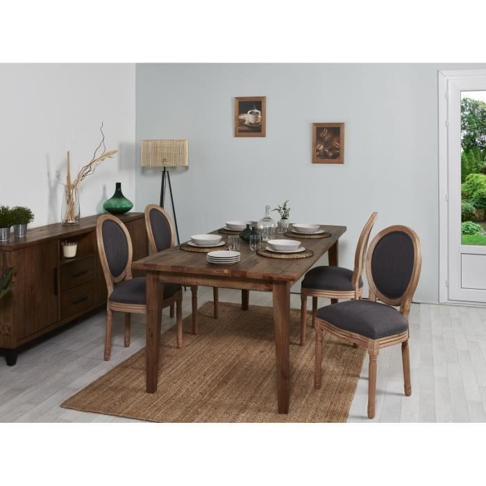 Lot de 2 - Chaise MEDAILLON Gris - Tissu pieds Bois