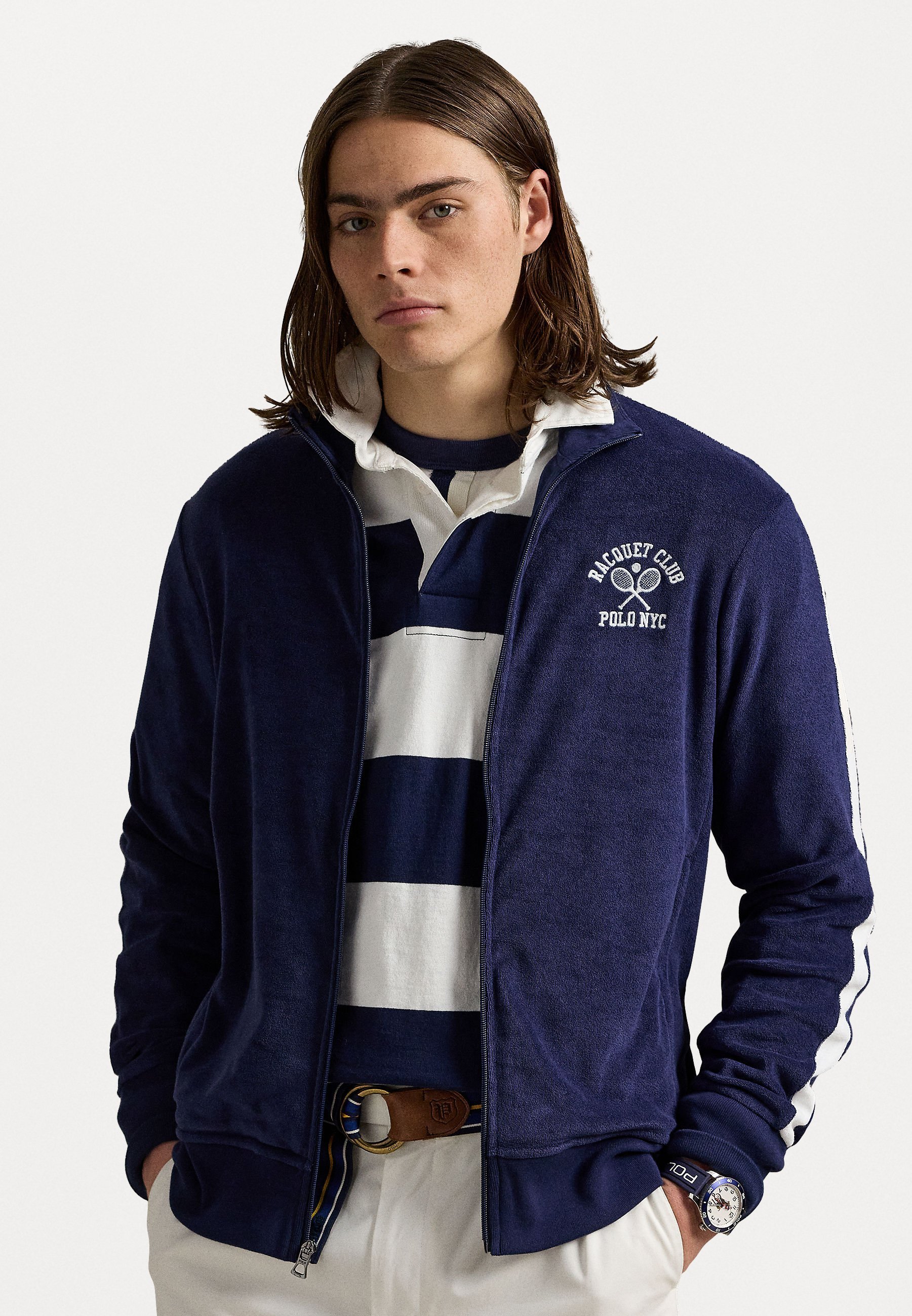 Polo Ralph Lauren EMBROIDERED TERRY TRACK JACKET - Cipzáras pulóver - newport navy